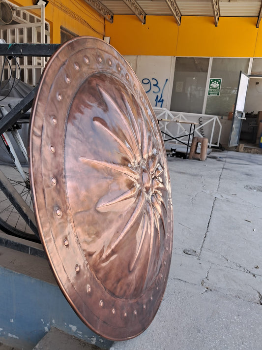 Hammered Copper Wall Shield – 38" Alexander the Great Replica – Handcrafted Patinated Metal Decor