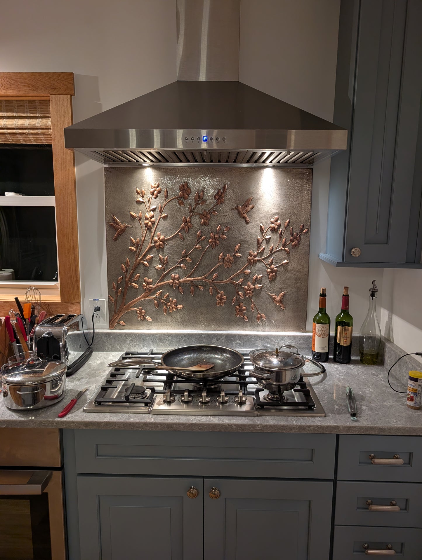 Tree Branch with Hummingbirds Copper Backsplash