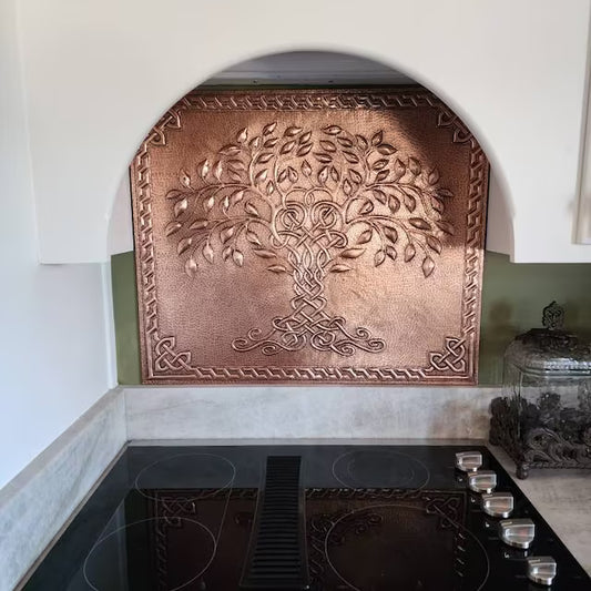 Celtic Kitchen Backsplash Tile - Copper Tree of Life - Natural Copper