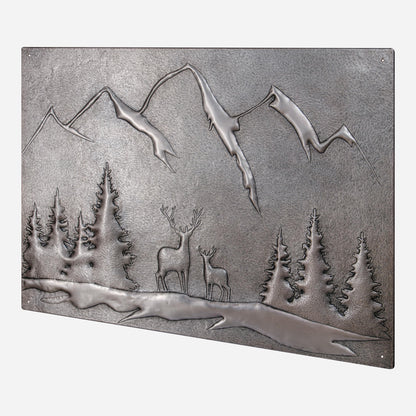 Copper Backsplash Panel (Mountain Behind the Deer in the Forest, Silver Color)