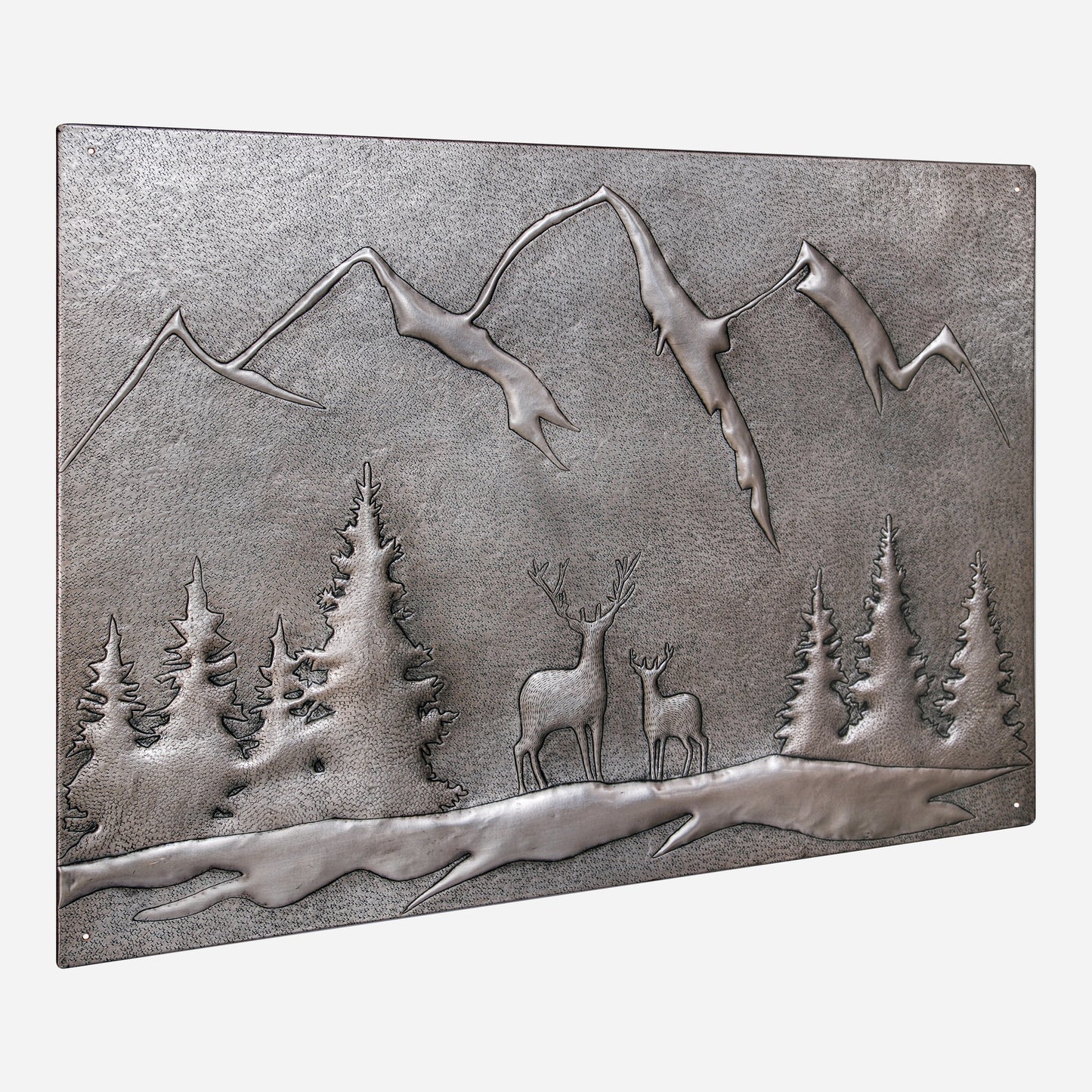 Copper Backsplash Panel (Mountain Behind the Deer in the Forest, Silver Color)