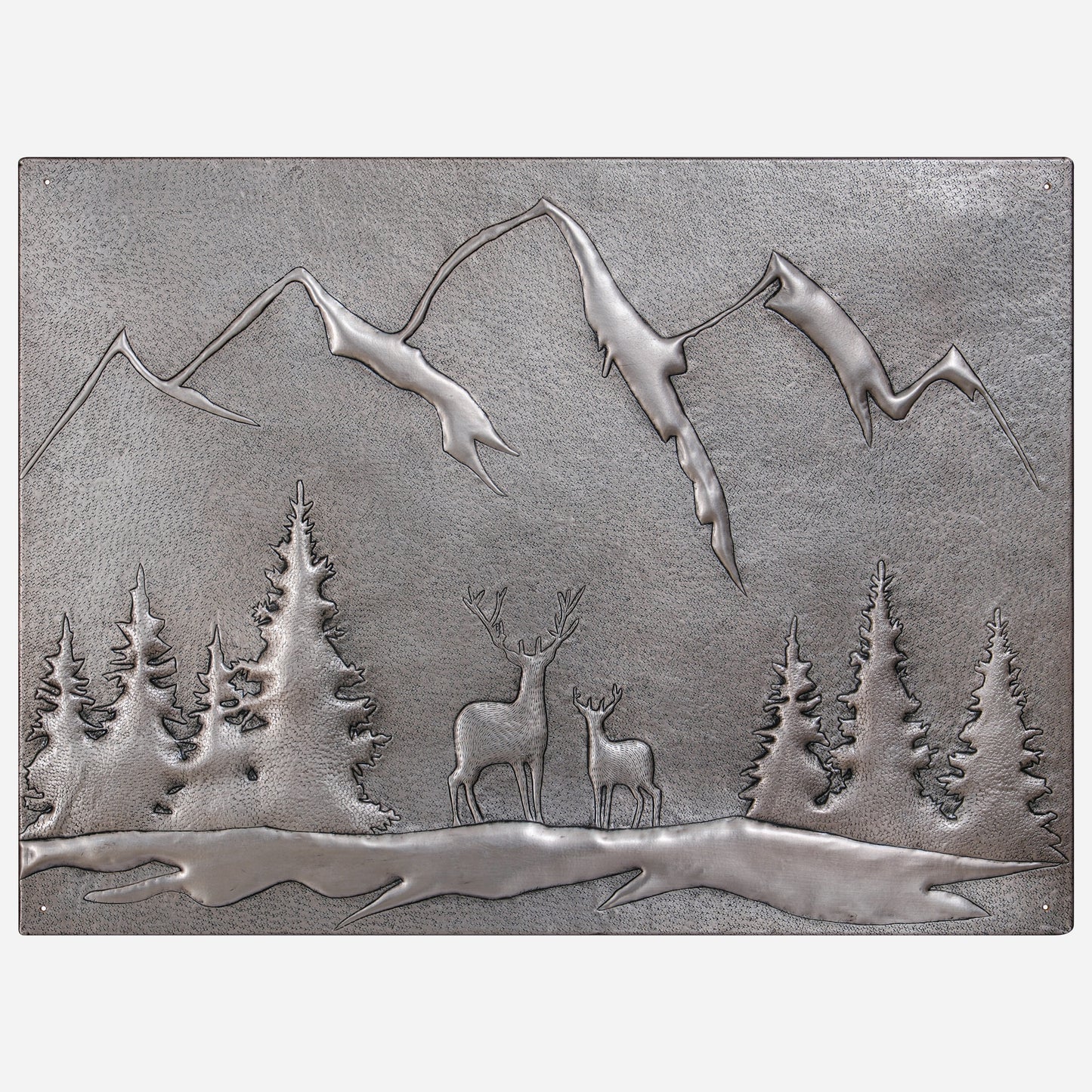 Copper Backsplash Panel (Mountain Behind the Deer in the Forest, Silver Color)