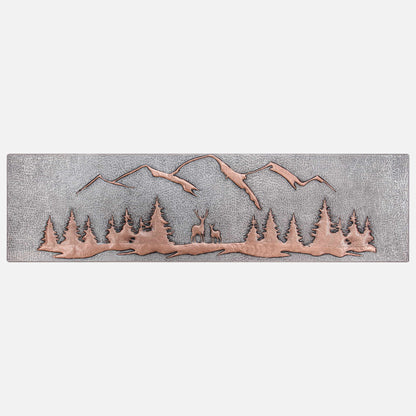 Large Copper Backsplash Panel (Deer, Pine Trees and Mountains, Silver&Copper Color)