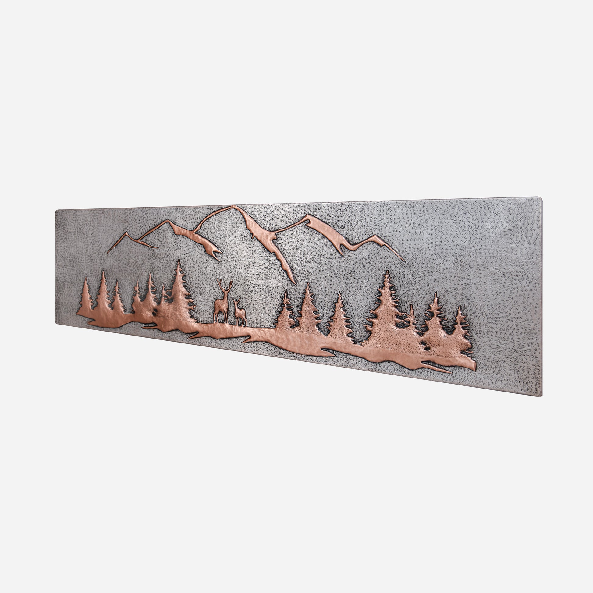 Large Copper Backsplash Panel (Deer, Pine Trees and Mountains, Silver&Copper Color)