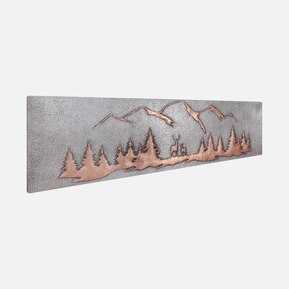 Large Copper Backsplash Panel (Deer, Pine Trees and Mountains, Silver&Copper Color)