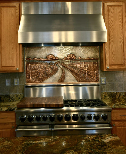 Country Road with Fence Copper Panel