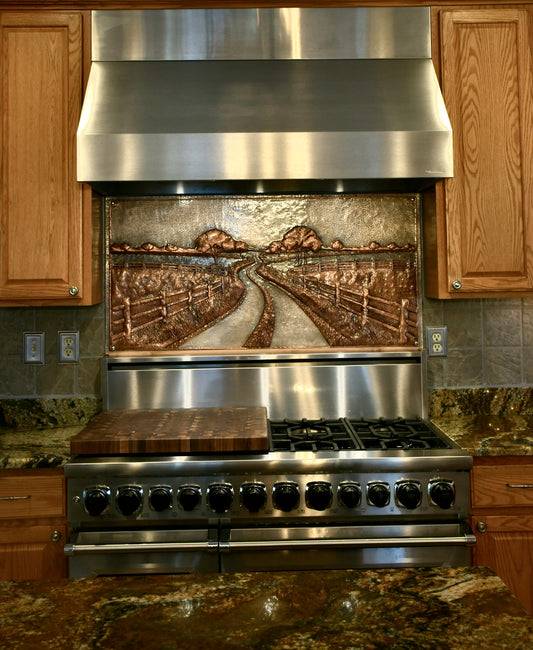 Country Road with Fence Copper Panel