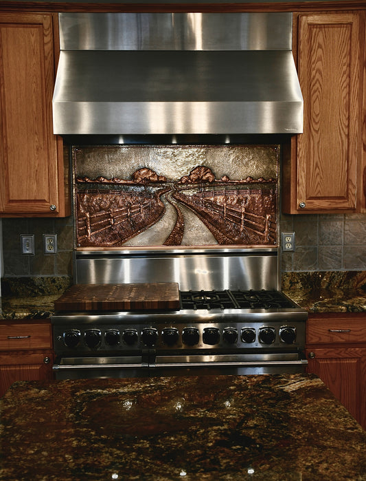 Country Road with Fence Copper Panel