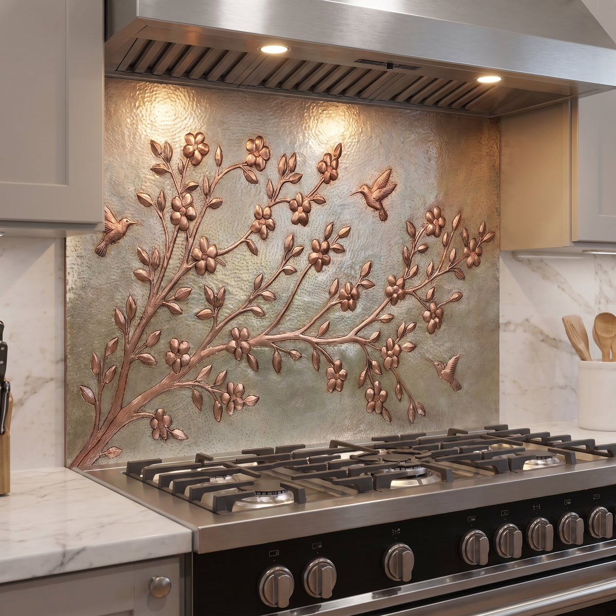 Tree Branch with Hummingbirds Copper Backsplash