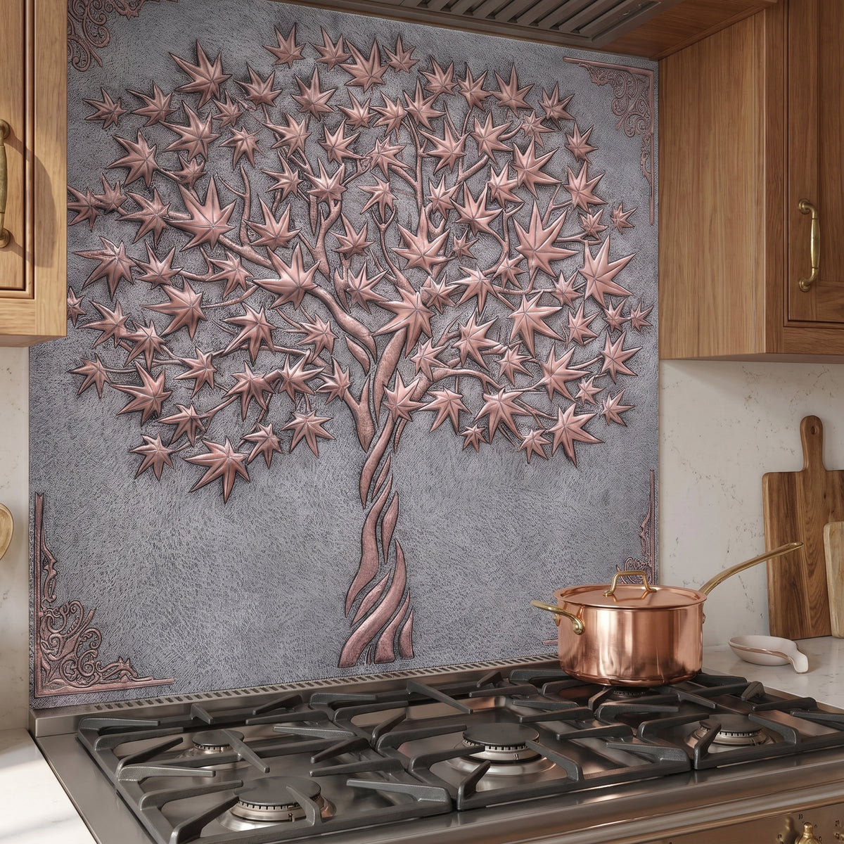 Japanese Maple Tree Copper Stove Backsplash