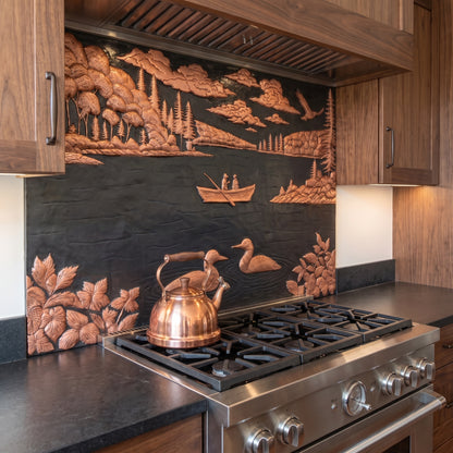 Lake Fishing Scene Copper Kitchen Backsplash