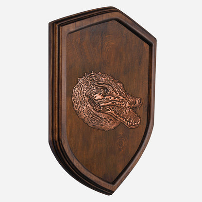 Copper Crocodile on Wood Plaque