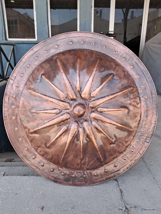 Hammered Copper Wall Shield – 38" Alexander the Great Replica – Handcrafted Patinated Metal Decor