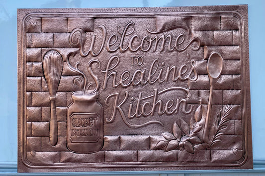 "The Secret Ingredient Is Always Love" Copper Backsplash - Natuross
