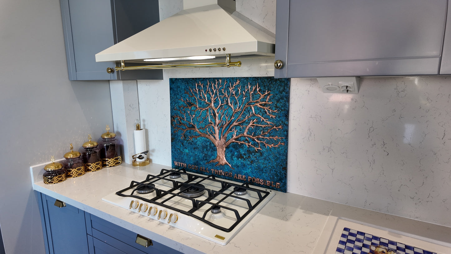 Eternal Tree Copper Backsplash in Blue - Natuross
