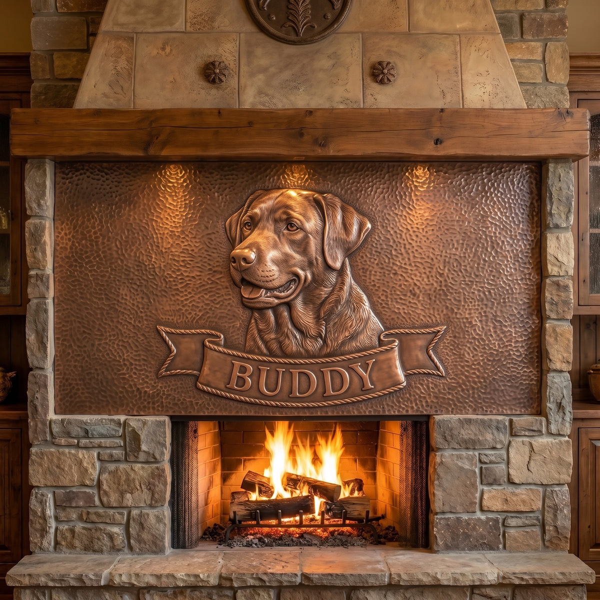 Dog Portrait with Name in Copper