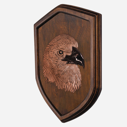 Copper Eagle Head on Wood Plaque