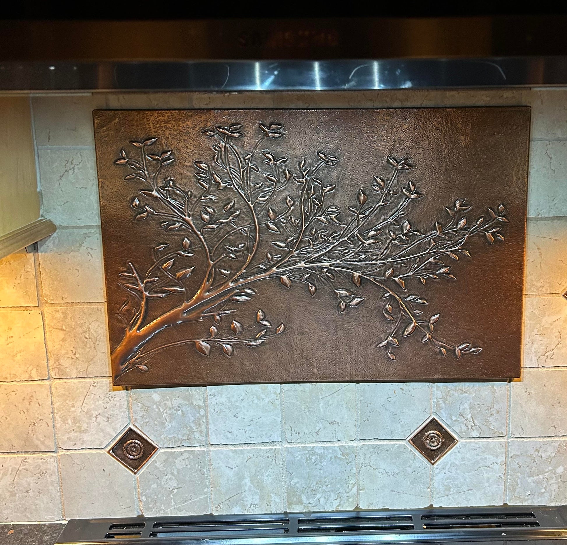 Rustic Brown Copper Tree Branches Backsplash | Handmade Farmhouse Kitchen Wall Art - Natuross