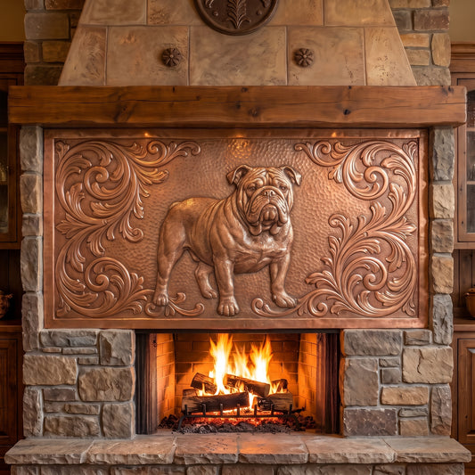 English Bulldog Scrollwork Copper Wall Art