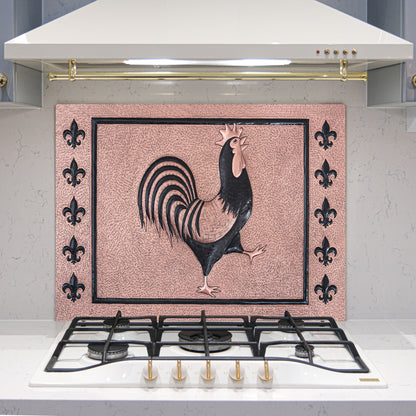 European Kitchen Backsplash Tile - Copper Rooster & Fleur De Lys - Copper & Black - Natuross