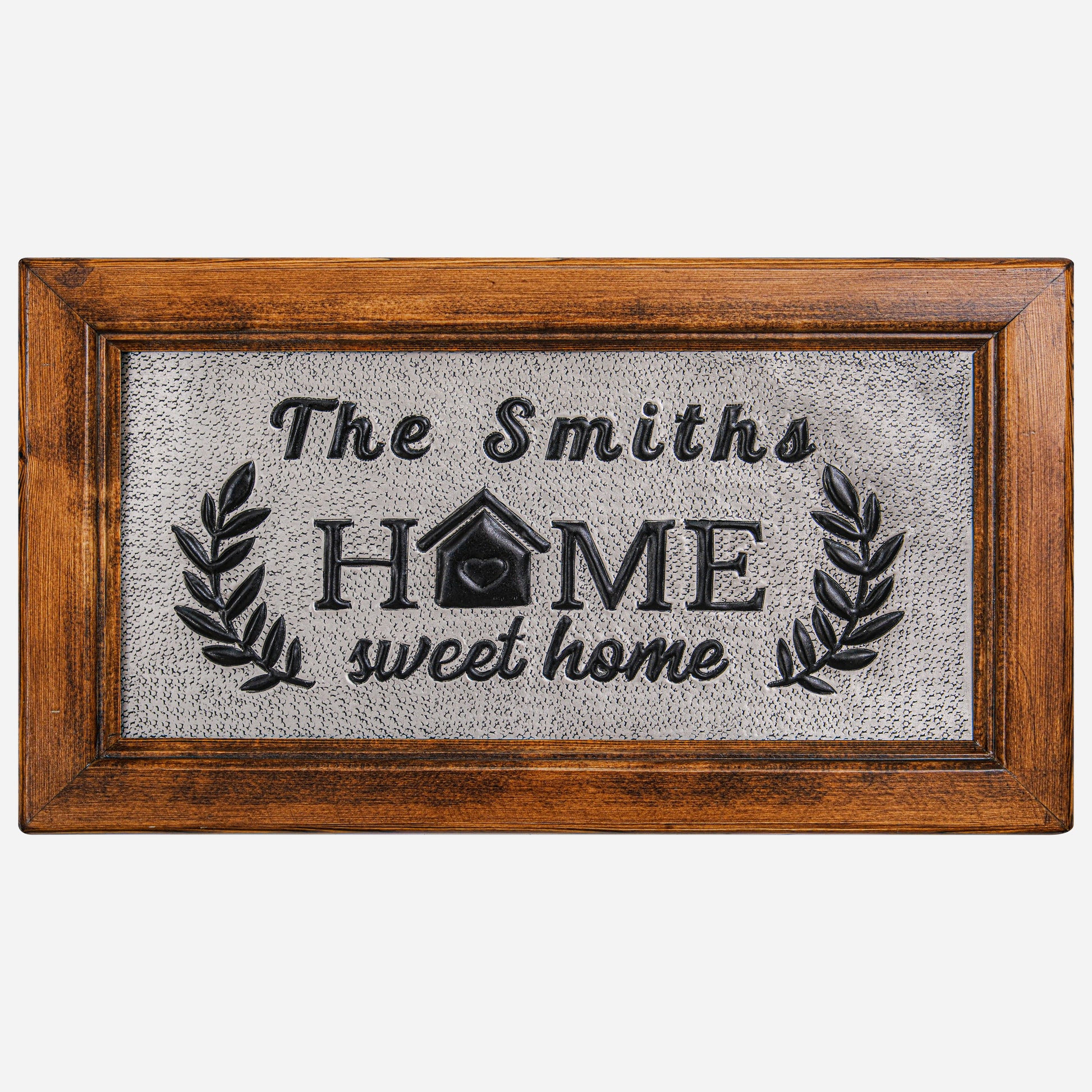 Copper House Sign for Wall (Sweet Home, Personalized with Family Name, Silver&Black Color)