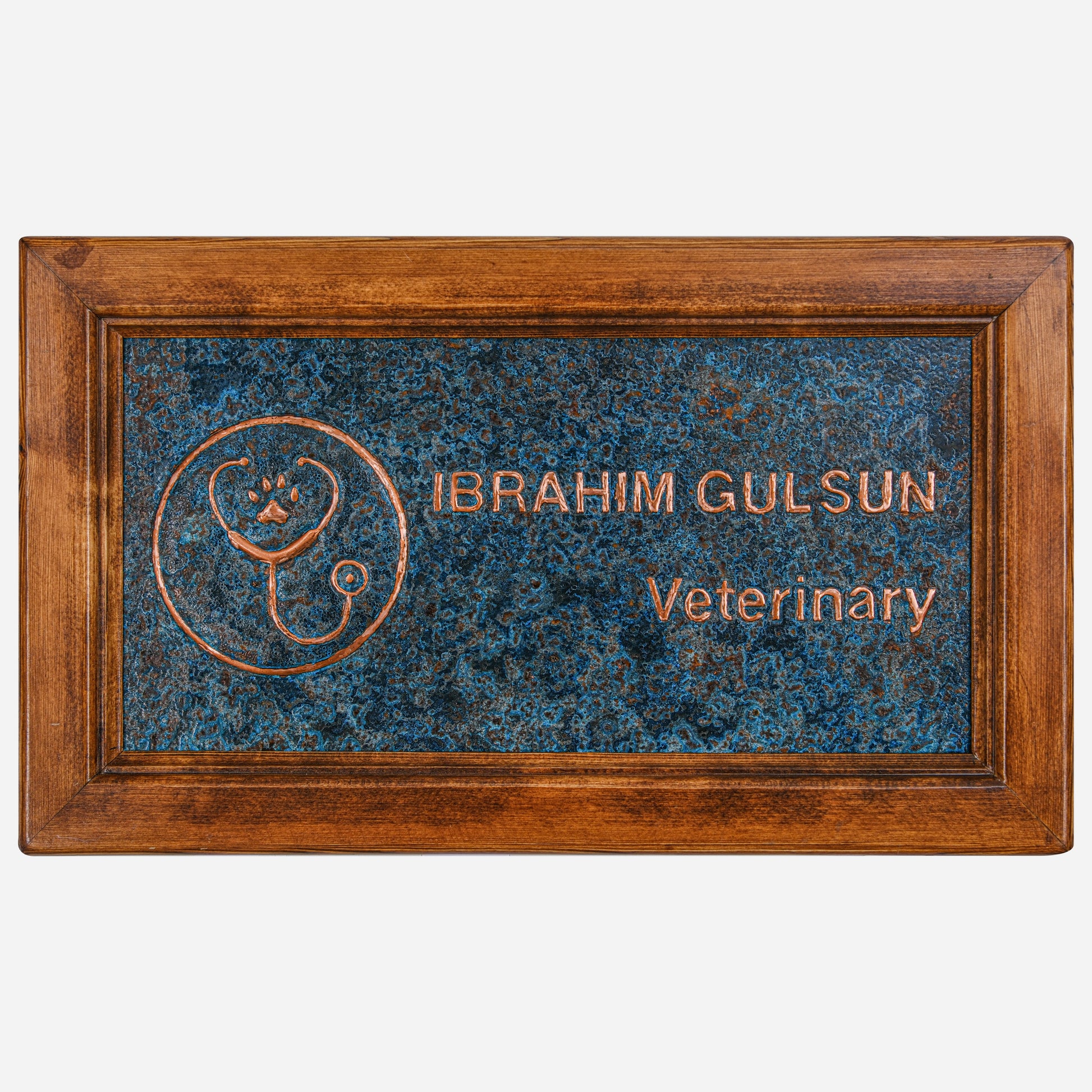 Copper Veterinary Name Sign for Wall (Blue Patina)