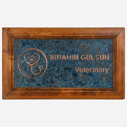 Copper Veterinary Name Sign for Wall (Blue Patina)