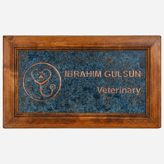 Copper Veterinary Name Sign for Wall (Blue Patina)