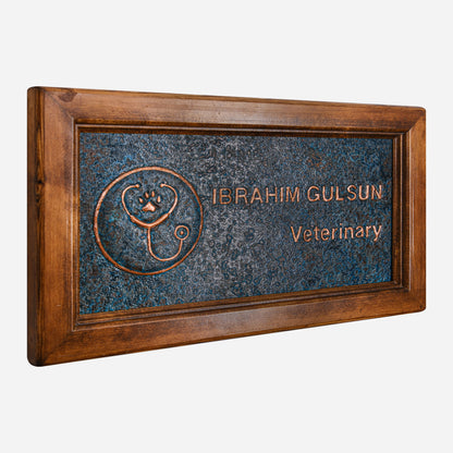 Copper Veterinary Name Sign for Wall (Blue Patina)