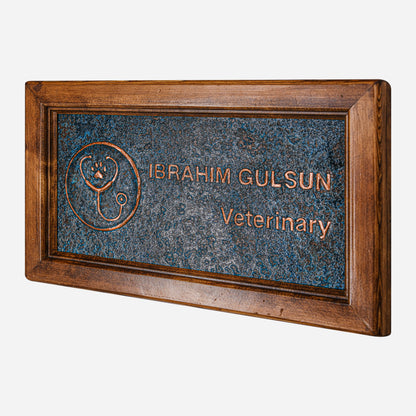 Copper Veterinary Name Sign for Wall (Blue Patina)