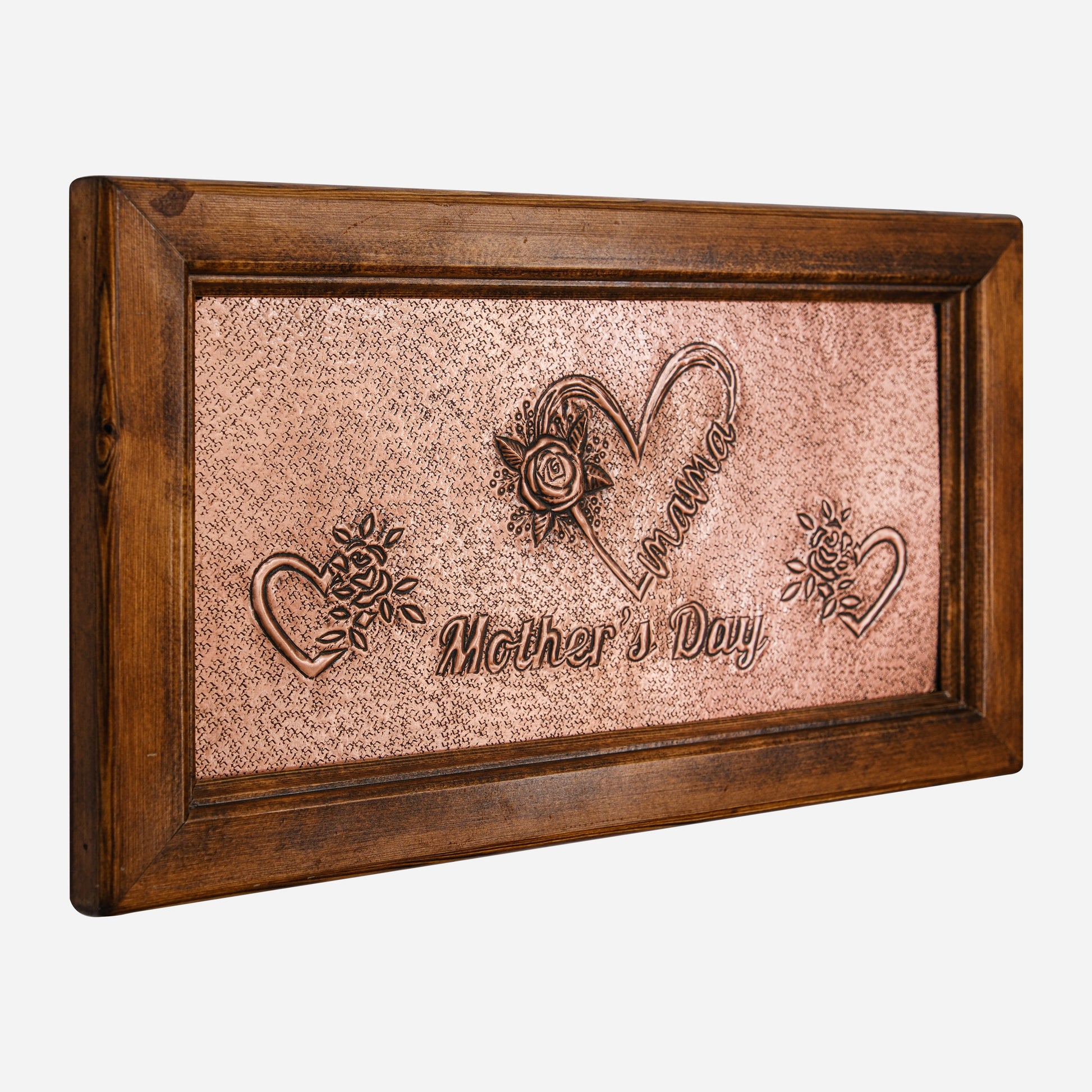 Mother's Day Gift Framed Copper Name Sign (Personalized, Hearts and Rose Flowers)