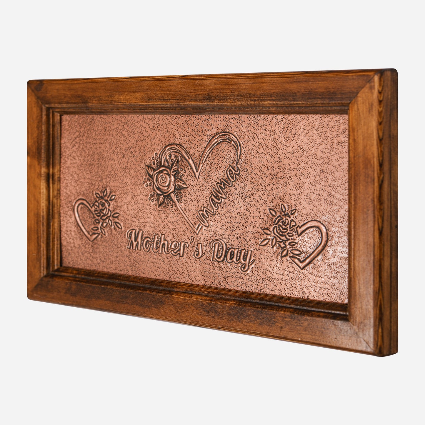 Mother's Day Gift Framed Copper Name Sign (Personalized, Hearts and Rose Flowers)