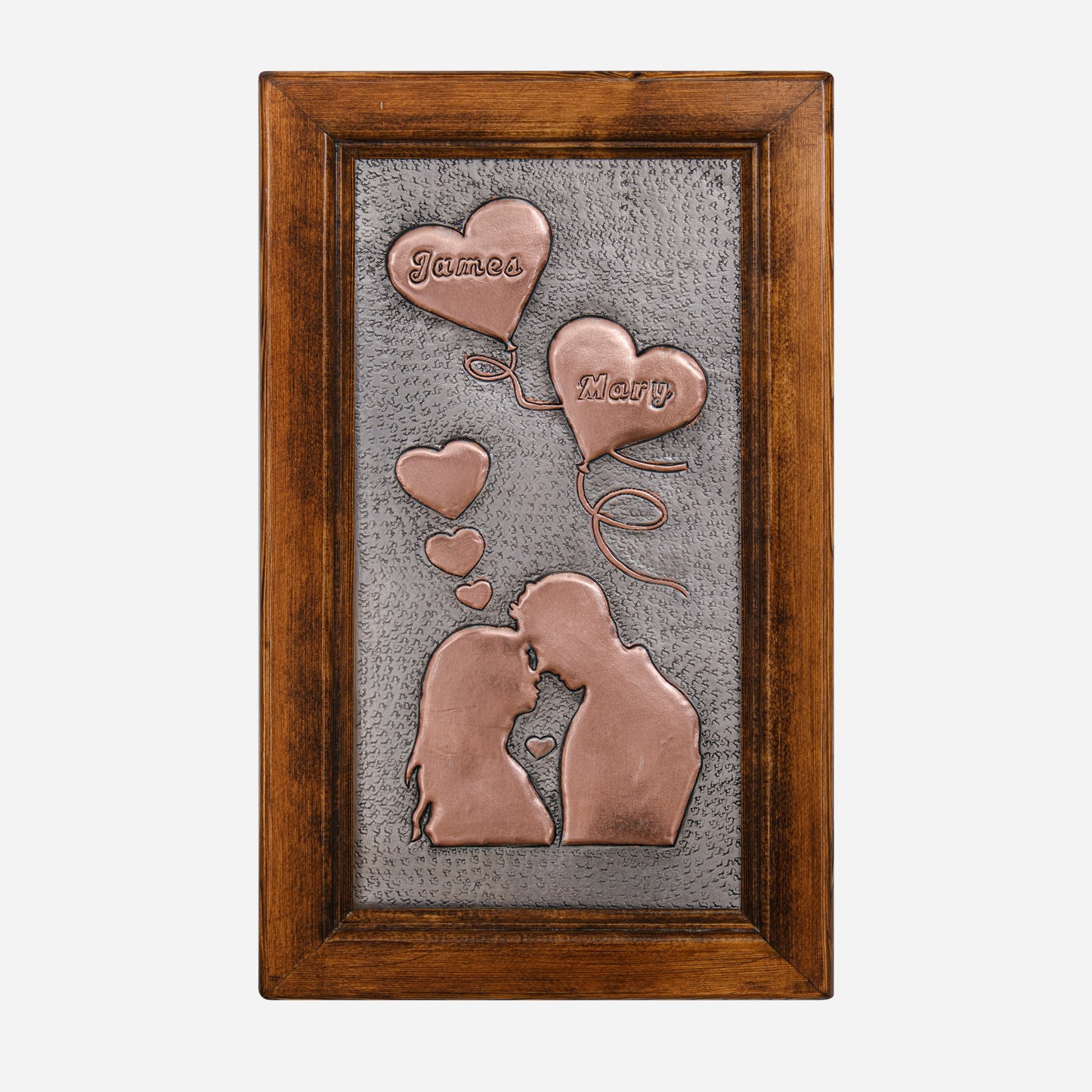 Valentine's Day Gift Framed Copper Artwork (Personalized, Hearts and Couple Silhouette, Silver&Copper Color)