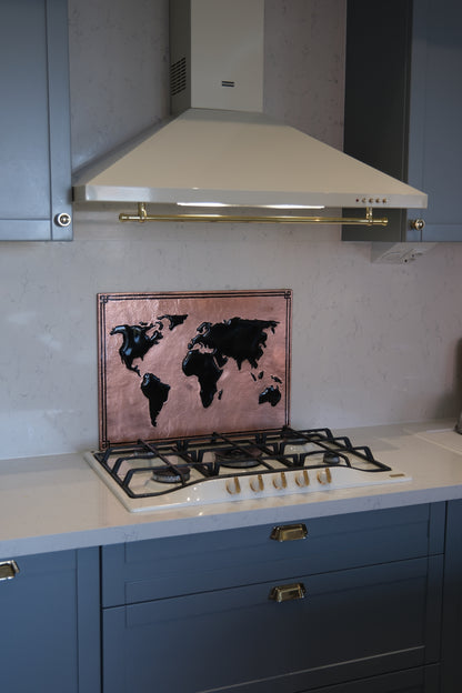 World Map Copper & Black Kitchen Backsplash - Natuross