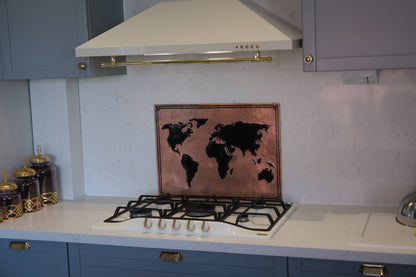 World Map Copper & Black Kitchen Backsplash - Natuross