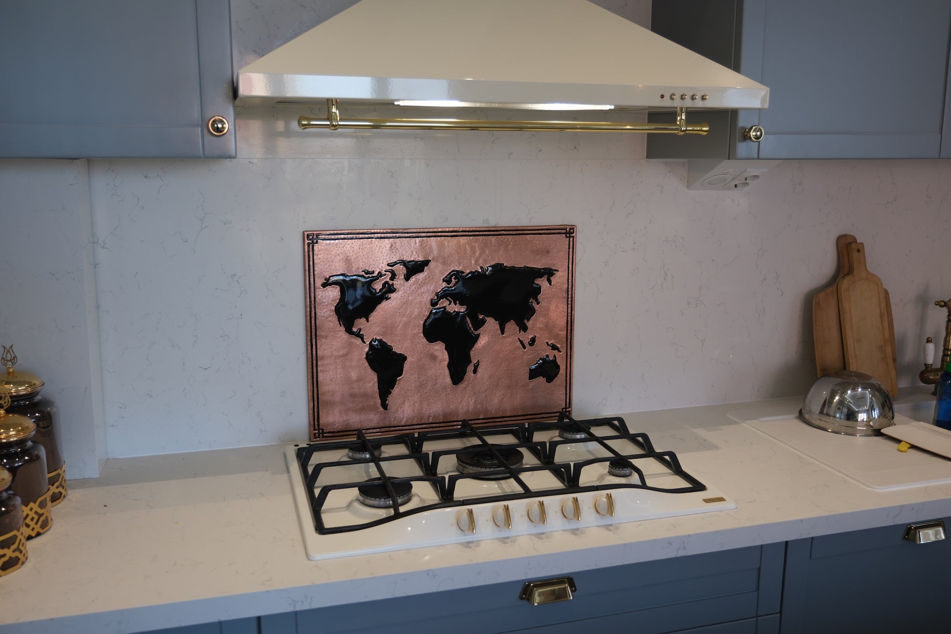 World Map Copper & Black Kitchen Backsplash - Natuross