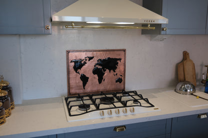 World Map Copper & Black Kitchen Backsplash - Natuross