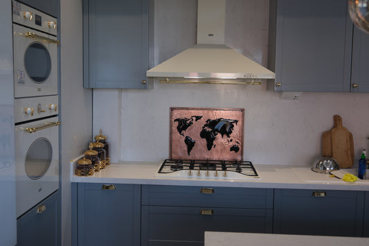 World Map Copper & Black Kitchen Backsplash - Natuross