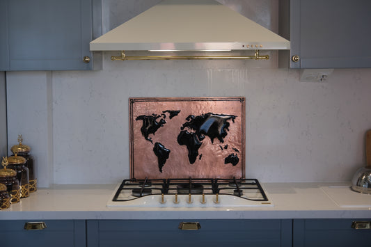 World Map Copper & Black Kitchen Backsplash - Natuross