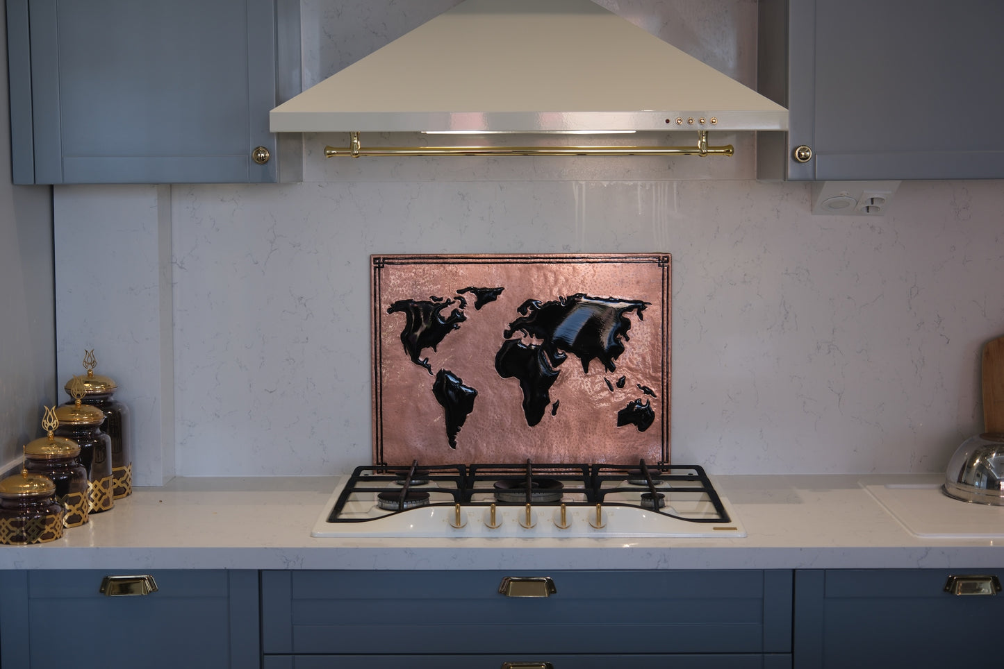World Map Copper & Black Kitchen Backsplash - Natuross