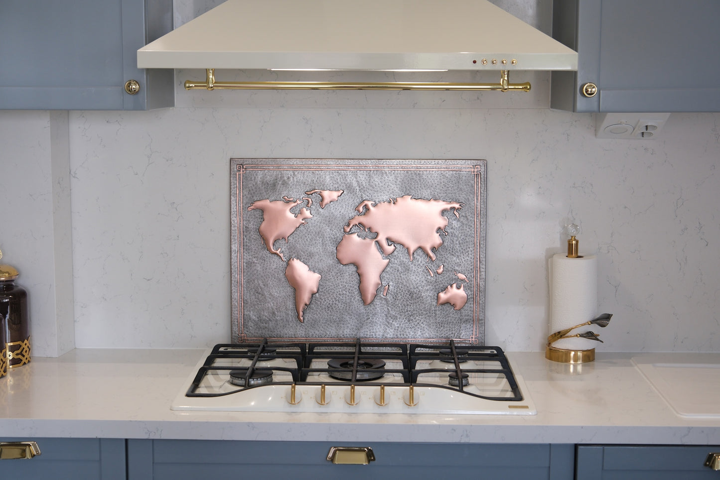 World Map Gray & Copper Kitchen Backsplash - Natuross