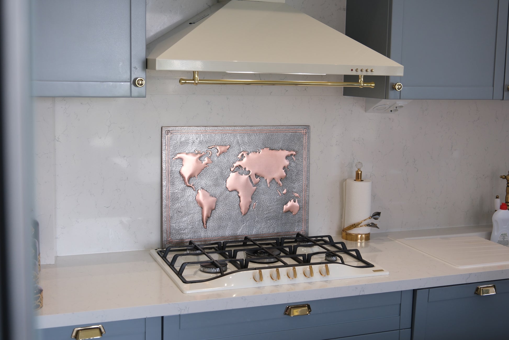 World Map Gray & Copper Kitchen Backsplash - Natuross