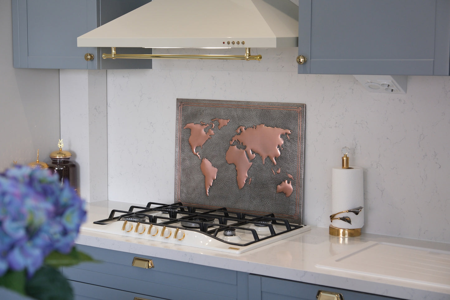 World Map Gray & Copper Kitchen Backsplash - Natuross