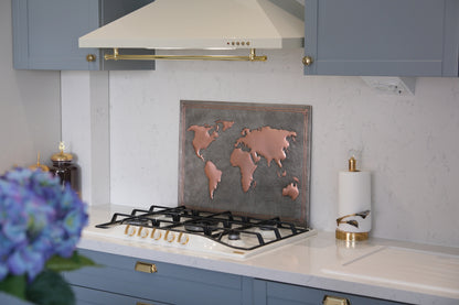 World Map Gray & Copper Kitchen Backsplash - Natuross