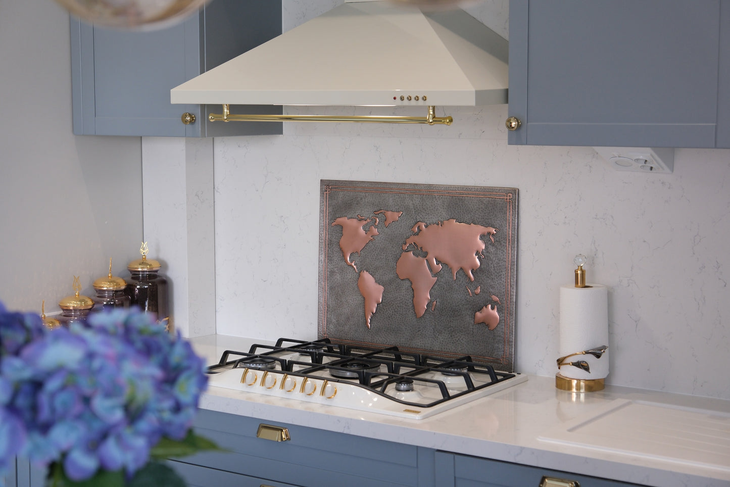 World Map Gray & Copper Kitchen Backsplash - Natuross