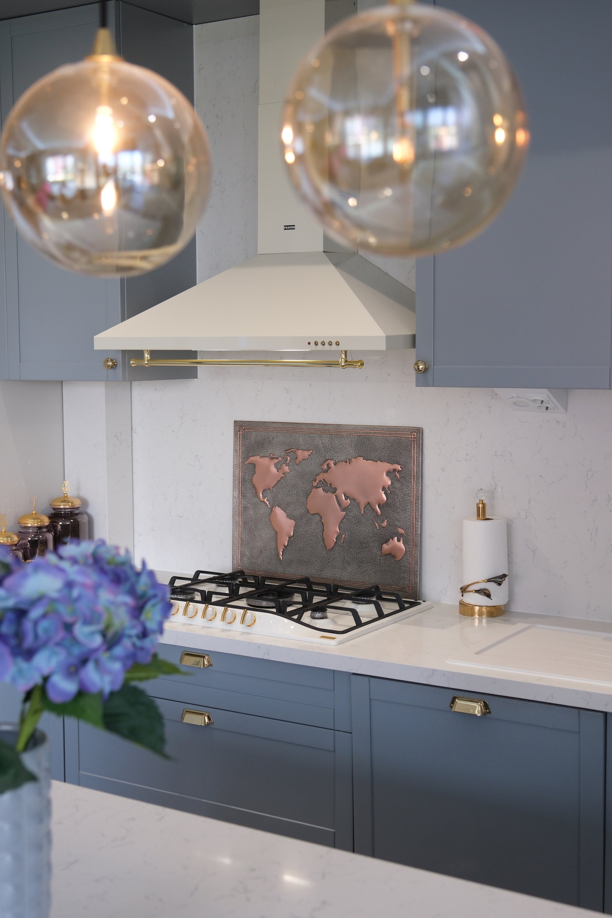 World Map Gray & Copper Kitchen Backsplash - Natuross