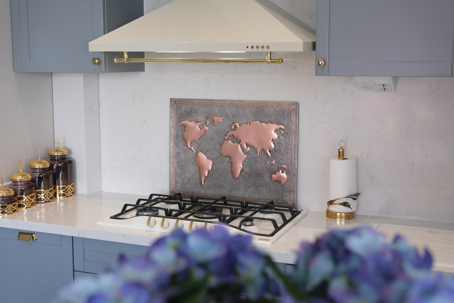 World Map Gray & Copper Kitchen Backsplash - Natuross