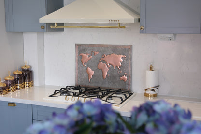 World Map Gray & Copper Kitchen Backsplash - Natuross