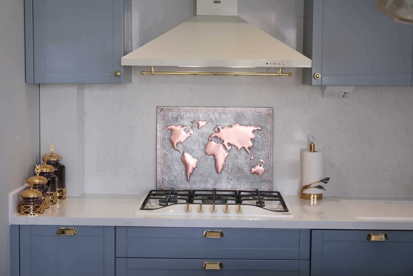 World Map Gray & Copper Kitchen Backsplash - Natuross