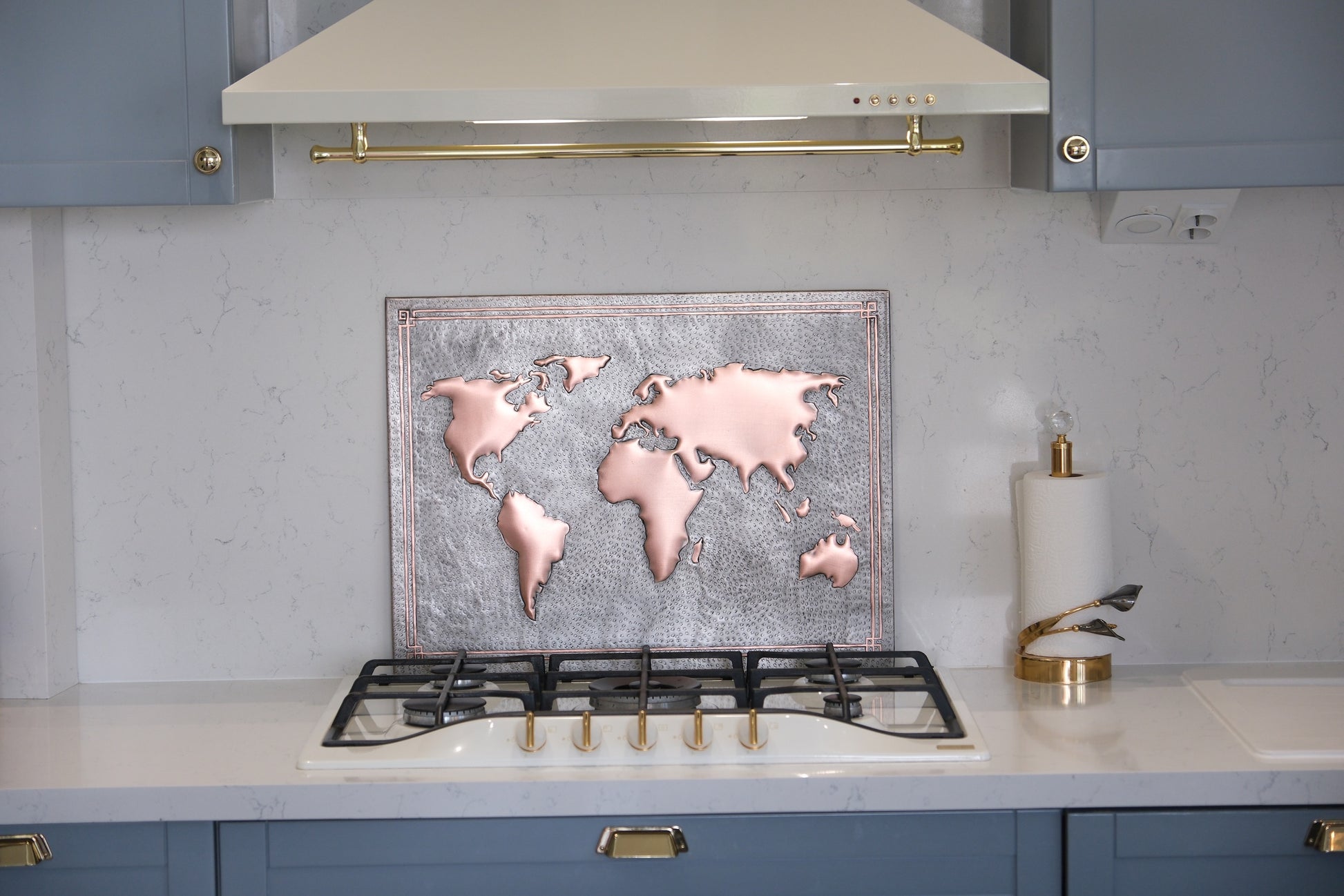 World Map Gray & Copper Kitchen Backsplash - Natuross